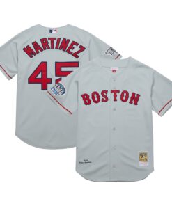 Men's Boston Red Sox Pedro Martinez Mitchell & Ness Gray 2004 Cooperstown Collection Authentic Throwback Jersey