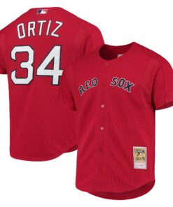 Men's Boston Red Sox David Ortiz Mitchell & Ness Red Cooperstown Collection Mesh Batting Practice Button-Up Jersey
