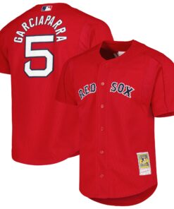 Men's Boston Red Sox Nomar Garciaparra Mitchell & Ness Red Cooperstown Collection Mesh Batting Practice Button-Up Jersey