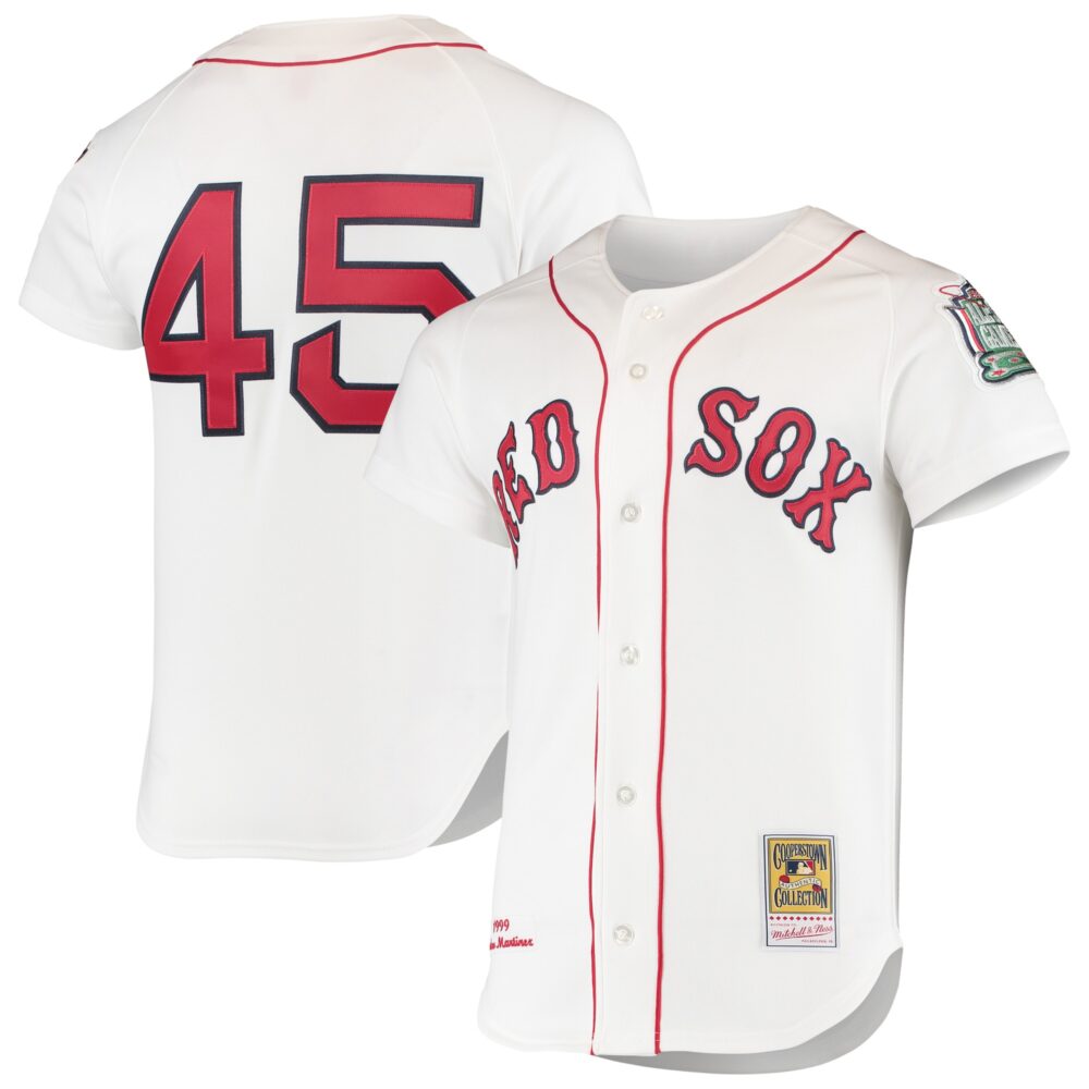 Men's Boston Red Sox Pedro Martinez Mitchell & Ness White 1999 Cooperstown Collection Home Authentic Jersey
