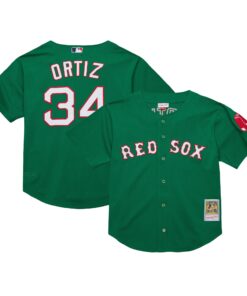 Youth Boston Red Sox David Ortiz Mitchell & Ness Green Cooperstown Collection Mesh Batting Practice Jersey