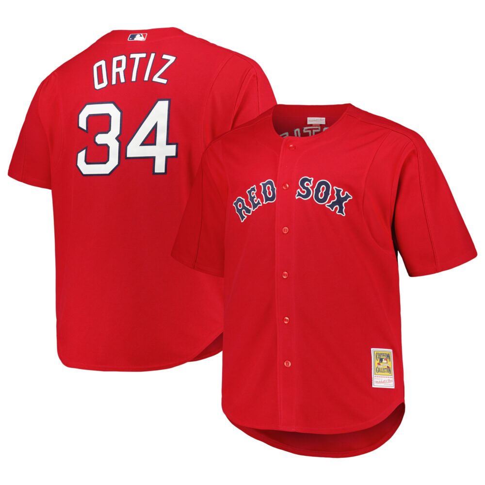 Men's Boston Red Sox David Ortiz Mitchell & Ness Red Big & Tall Cooperstown Mesh Batting Practice Jersey