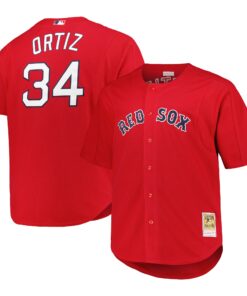 Men's Boston Red Sox David Ortiz Mitchell & Ness Red Big & Tall Cooperstown Mesh Batting Practice Jersey